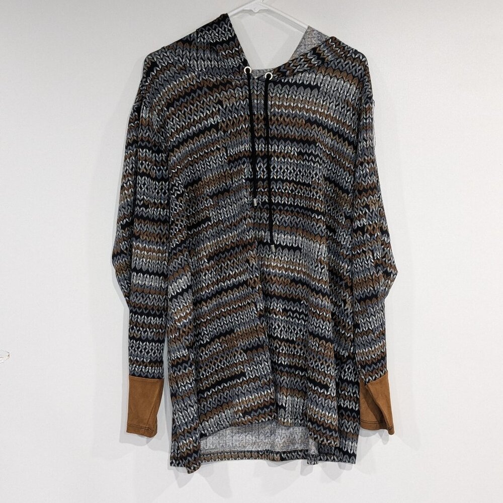 Innee Knitted Stitch Printed Hoodie Brown Grey Black Size 3X